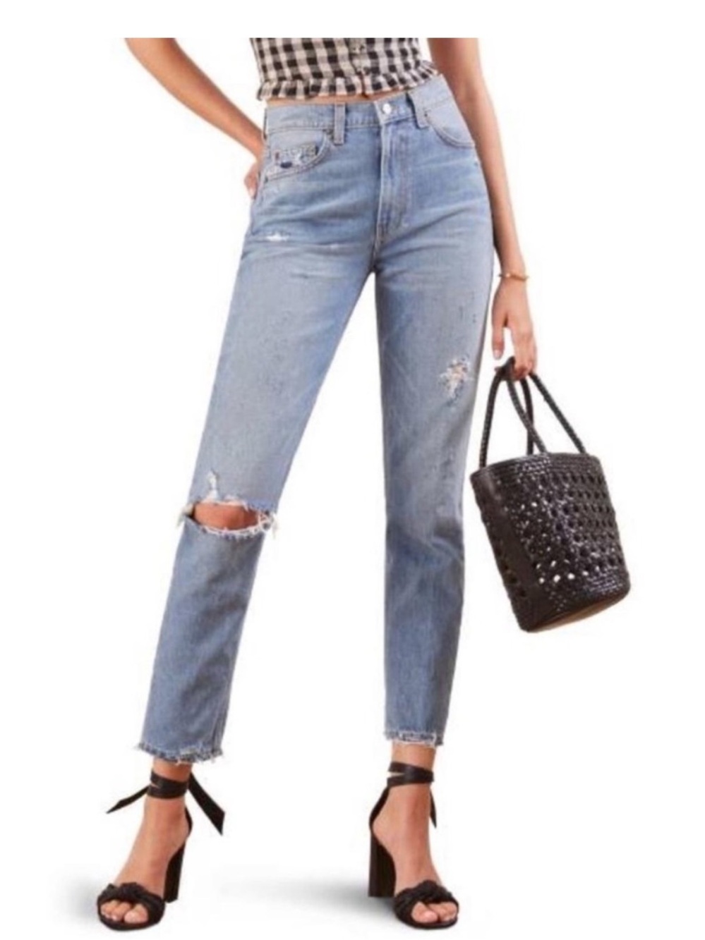 NWOT Reformation Julia Crop Cig Jeans in Arches Distressed Womens Size 24